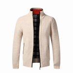 Pull cardigan zippé homme col montant épais en polaire ecelen - beige - adulte Pull cardigan zippé homme col montant épais en polaire ecelen - beige - adulte