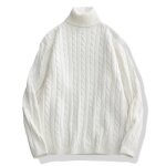 Pull chandail homme tricot manches longues col roul insfity - blanc