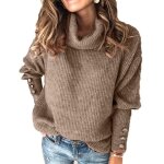 Pull col montant femme de marque pull tendance femme courte  manches longues pull hiver chaud femmemarron ...