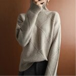 Pull col roulé femme ample à losanges - ecelen - automne hiver - gris Pull col roulé femme ample à losanges - ecelen - automne hiver - gris