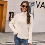 Pull col roul femme tricot ctel insfity - blanc - coupe dcontracte - manches longues