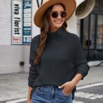 Pull col roulé femme tricoté côtelé insfity - coupe décontractée - gris noir Pull col roulé femme tricoté côtelé insfity - coupe décontractée - gris noir
