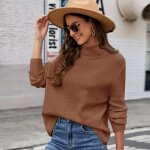Pull col roulé femme tricoté côtelé - insfity - marron - coupe décontractée Pull col roulé femme tricoté côtelé - insfity - marron - coupe décontractée