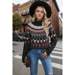 Pull col roul en maille femme manches longues - noir