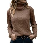 Pull  col roul en tricot torsad pour femme - marron - lger doux confortable et chaud