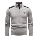 Pull à col zippé homme en tricot chaud doublé polaire pullover col montant pour automne - hiver Pull à col zippé homme en tricot chaud doublé polaire pullover col montant pour automne - hiver