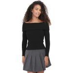 Pull côtelé - la modeuse - noir - col bardot - femme - adulte Pull côtelé - la modeuse - noir - col bardot - femme - adulte