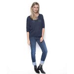 Pull en coton et lurex absolut - col rond - manches 3 / 4 - navy - femme