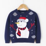 Pull enfant de noel en tricot col rond pullover imprim manches longues pour garcon fille - bleu marine ...