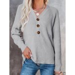 Pull femme alpaga automne col en v manches longues - insfity - gris