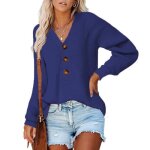 Pull femme alpaga automne insfity - boutons col en v - bleu marine Pull femme alpaga automne insfity - boutons col en v - bleu marine