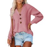Pull femme alpaga automne insfity - boutons col v - manches longues - rose Pull femme alpaga automne insfity - boutons col v - manches longues - rose
