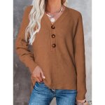 Pull femme alpaga automne insfity - col v boutons marron - chaud casual Pull femme alpaga automne insfity - col v boutons marron - chaud casual