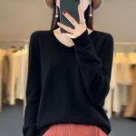 Pull femme automne et hiver en laine épaissie col en v - vitata - couleur unie - noir Pull femme automne et hiver en laine épaissie col en v - vitata - couleur unie - noir