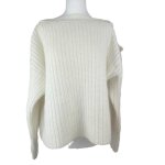 Pull femme belair angora grosse maille - blanc - coupe oversized - manches longues