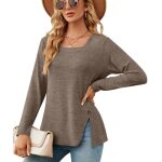 Pull femme col carr manches longues casual pullover lche tops couleur unie pour printemps et automne ...