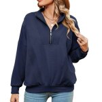 Pull femme col  fermeture clair automne hiver casual pullover manches longues couleur unie confortable ...
