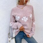 Pull femme col mi - haute casual hiver automne chaude epais manches longues - rose - insfity
