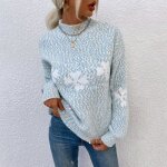 Pull femme col montant casual hiver automne chaud manches longues - bleu - insfity