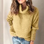 Pull femmepull col montant femmespull tendance  manches longues hiver chaud femmes - jaune