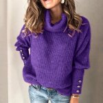 Pull femmepull col montant femmespull tendance à manches longues hiver chaud femmes - violet Pull femmepull col montant femmespull tendance à manches longues hiver chaud femmes - violet