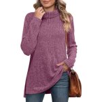 Pull femme col roul manches longues casual pullover lche tops couleur unie pour printemps et automne ...