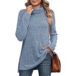 Pull femme col roulé manches longues casual pullover lâche tops couleur unie pour printemps et automne ... Pull femme col roulé manches longues casual pullover lâche tops couleur unie pour printemps et automne ...