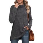 Pull femme col roul manches longues casual pullover lche tops couleur unie pour printemps et automne ...