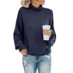 Pull femme col roulé tricoté automne hiver chaud hauts lâche manches longues couleur unie - bleu marine ... Pull femme col roulé tricoté automne hiver chaud hauts lâche manches longues couleur unie - bleu marine ...