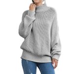 Pull femme col roul tricot automne hiver chaud hauts lche manches longues couleur unie - gris