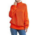 Pull femme col roulé tricoté automne hiver chaud hauts lâche manches longues couleur unie - orange Pull femme col roulé tricoté automne hiver chaud hauts lâche manches longues couleur unie - orange