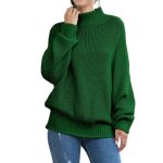 Pull femme col roul tricot automne hiver chaud hauts lche manches longues couleur unie - vert