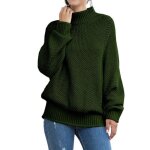 Pull femme col roulé tricoté automne hiver chaud hauts lâche manches longues couleur unie - vert militaire ... Pull femme col roulé tricoté automne hiver chaud hauts lâche manches longues couleur unie - vert militaire ...