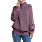 Pull femme col roulé tricoté automne hiver chaud hauts lâche manches longues couleur unie - violet Pull femme col roulé tricoté automne hiver chaud hauts lâche manches longues couleur unie - violet
