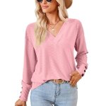 Pull femme col v couleur unie casual pullover lâche tops manches longues avec boutons pour printemps ... Pull femme col v couleur unie casual pullover lâche tops manches longues avec boutons pour printemps ...