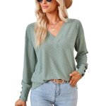 Pull femme col v couleur unie casual pullover lâche tops manches longues avec boutons pour printemps ... Pull femme col v couleur unie casual pullover lâche tops manches longues avec boutons pour printemps ...