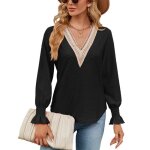 Pull femme col v avec dentelle manches longues pullover lâche couleur contraste pour printemps et automne ... Pull femme col v avec dentelle manches longues pullover lâche couleur contraste pour printemps et automne ...