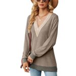 Pull femme col v manches longues pullover avec fentes couleur contraste - insfity - printemps et automne ... Pull femme col v manches longues pullover avec fentes couleur contraste - insfity - printemps et automne ...