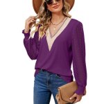 Pull femme en dentelle manches longues col v mode pullover lâche couleur contraste pour printemps et ... Pull femme en dentelle manches longues col v mode pullover lâche couleur contraste pour printemps et ...