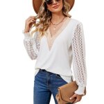 Pull femme en dentelle manches longues col v mode pullover lche tops couleur contraste pour printemps ...