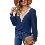 Pull femme en dentelle manches longues col v mode pullover lâche tops couleur contraste pour printemps ... Pull femme en dentelle manches longues col v mode pullover lâche tops couleur contraste pour printemps ...
