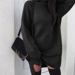 Pull femme - funmoon - tricot� - noir - long - o - neck - sportif