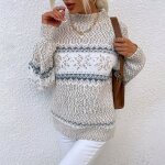 Pull femme hiver tricot insfity - manches longues chaud imprimé noël - couleur abricot Pull femme hiver tricot insfity - manches longues chaud imprimé noël - couleur abricot