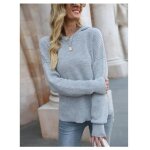 Pull femme insfity - tricot - couleur unie gris - col capuche - automne / hiver