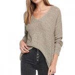 Pull femme jacqueline de yong megan - beige chin - col v - oversized