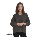 Pull femme - kaki - manches longues - col en pointe - taille unique 36 / 38