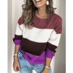 Pull femme bicolore  col rond ? manches longues style dcontract chic automne 2025violet