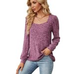 Pull femme manches longues col carré pour printemps et automne pullover lâche couleur unie confortable ... Pull femme manches longues col carré pour printemps et automne pullover lâche couleur unie confortable ...