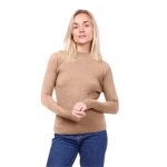 Pull femme - sullivan - col montant - beige - manches longues - maille fine