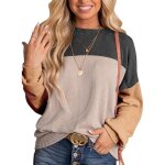 Pull femme manches longues col rond automne hiver casual pullover tops lche confortable couleur contraste ...